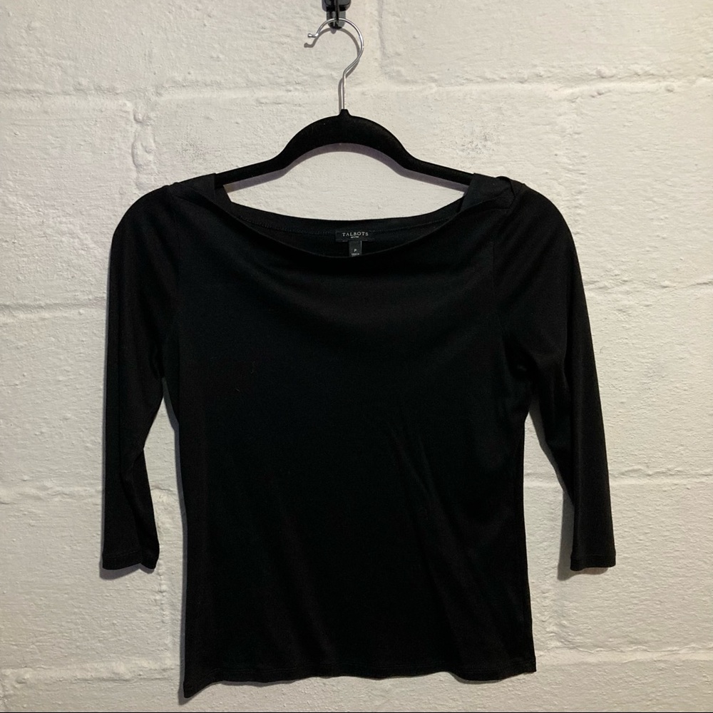 Talbots Black 3/4 Sleeve Crop Top - Size P